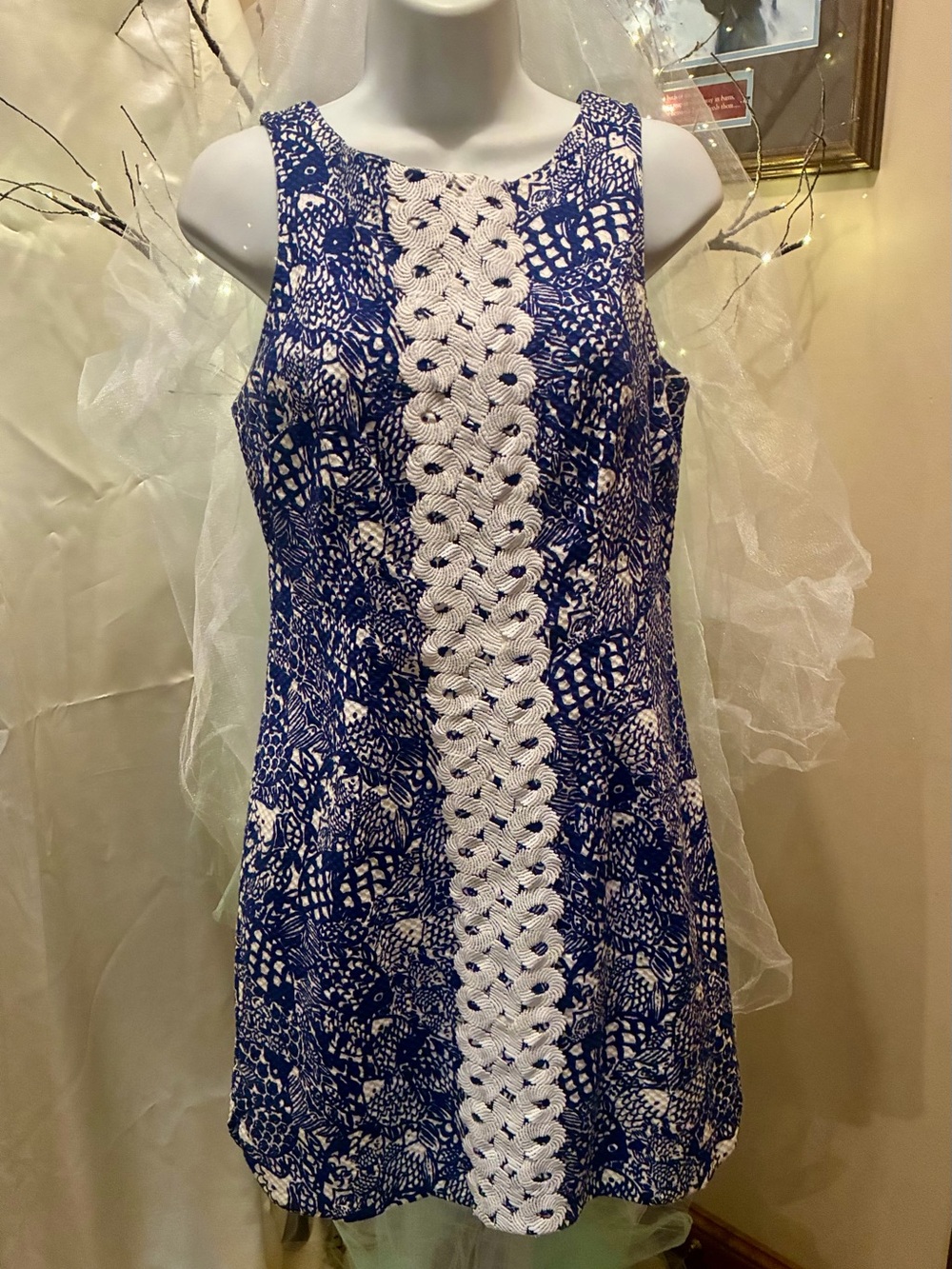 Lilly Pulitzer Navy and White Crochet-Trim Shift Dress - Picture 2 of 10